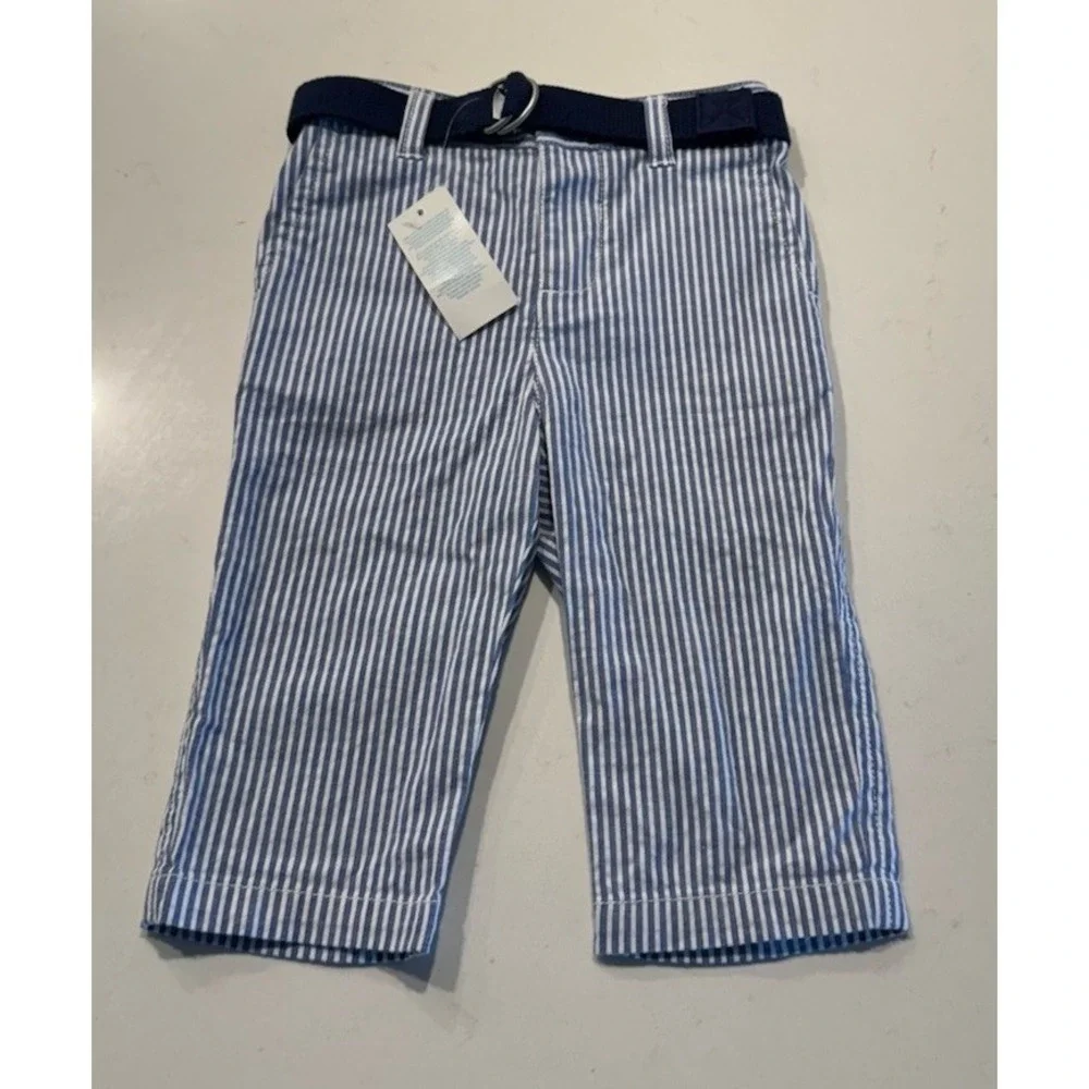 Ralph Lauren Baby 6M Seersucker Belted Pants Blue White Striped Preppy Coastal